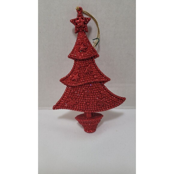 Christmas Tree Ornament Red Glitter 6" - Picture 2 of 3